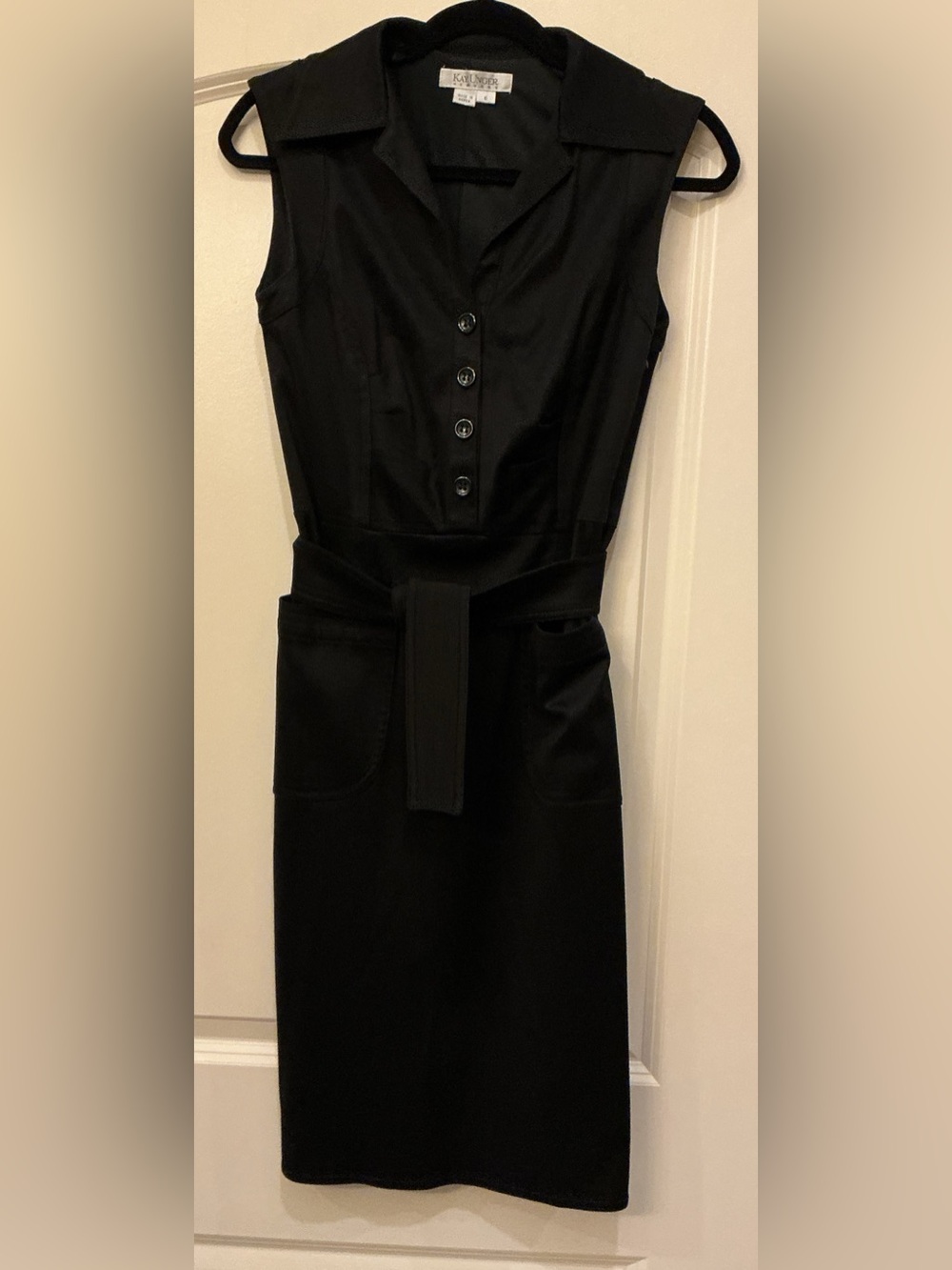 VNTG Kay Unger NY Belted Sleeveless Midi Shirt Dress Black Size 6 Minimalist 90s
